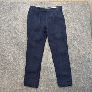 Banana Republic Pants Mens 34x29 Blue Linen Blend Pleated Front Dress Trouser BR
